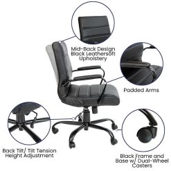 Flash Furniture Whitney Ergonomic LeatherSoft Swivel Mid-Back Executive Office Chair, Black/Black (GO2286MBKBK) 12 Flash Furniture Whitney Ergonomic LeatherSoft Swivel Mid-Back Executive Office Chair, Black/Black (GO2286MBKBK) -Home furniture sp133536220 s7