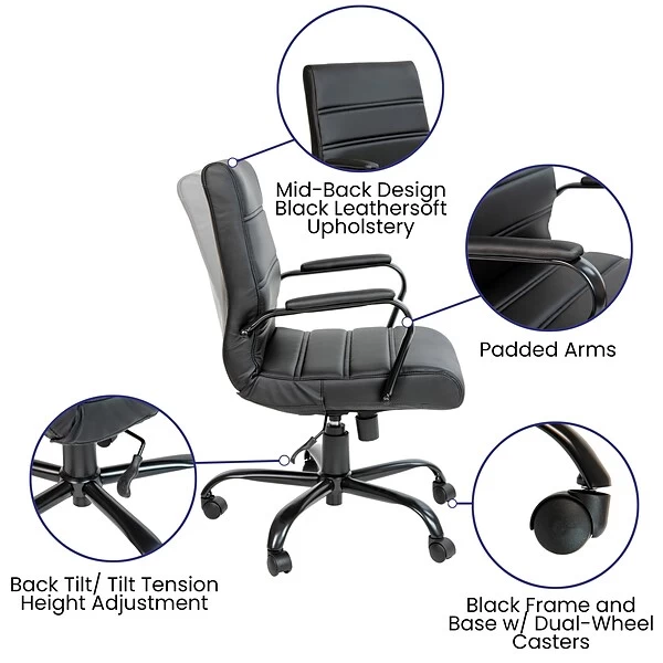 Flash Furniture Whitney Ergonomic LeatherSoft Swivel Mid-Back Executive Office Chair, Black/Black (GO2286MBKBK) 5 Flash Furniture Whitney Ergonomic LeatherSoft Swivel Mid-Back Executive Office Chair, Black/Black (GO2286MBKBK) - Image 5