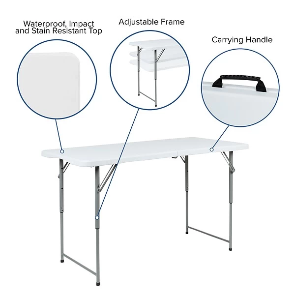Flash Furniture Folding Table, 47.5"L X 23.75"W, Granite White (RB2448ADJ2) 4 Flash Furniture Folding Table, 47.5"L X 23.75"W, Granite White (RB2448ADJ2) - Image 4