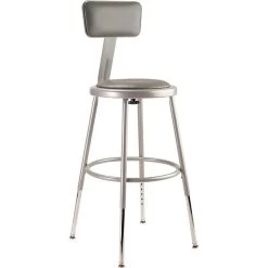 NPS 6400 Series Armless Vinyal Height Adjustable Padded 18 Inch Stool With Backrest, Gray , 5 Pack (6418HB/5)