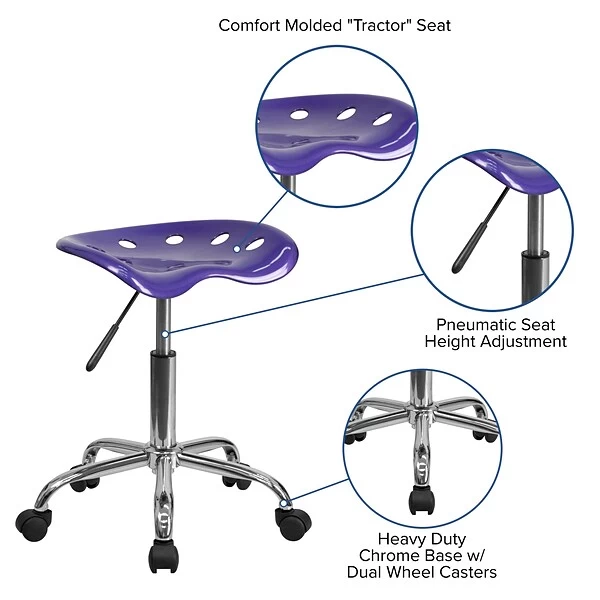 Flash Furniture Vibrant Tractor Seat And Chrome Stool, Violet 4 Flash Furniture Vibrant Tractor Seat And Chrome Stool, Violet - Image 4