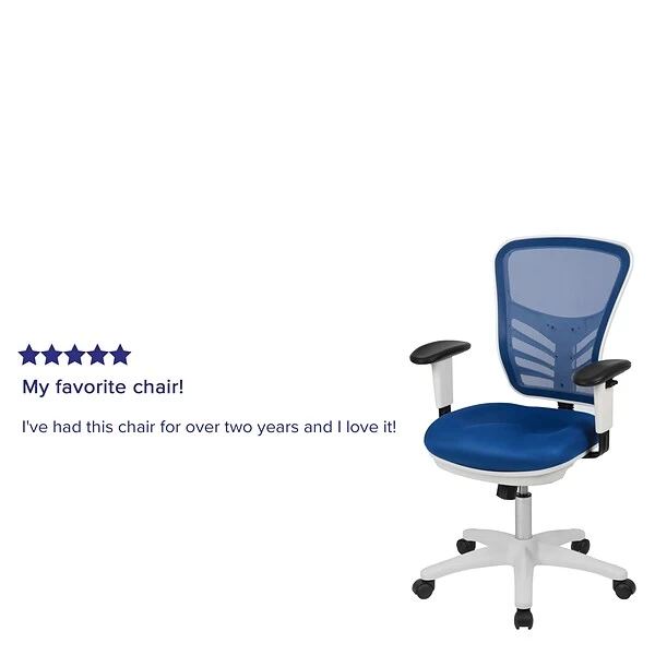 Flash Furniture Nicholas Ergonomic Mesh Swivel Mid-Back Multifunction Executive Office Chair, Blue/White Frame (HL0001WHBLUE) 4 Flash Furniture Nicholas Ergonomic Mesh Swivel Mid-Back Multifunction Executive Office Chair, Blue/White Frame (HL0001WHBLUE) - Image 4