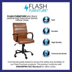 Flash Furniture Whitney Ergonomic LeatherSoft Swivel Mid-Back Executive Office Chair, Brown/Black (GO2286MBRBK) -Home furniture sp137090294 s7