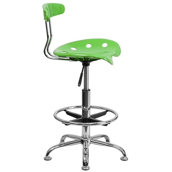 Flash Furniture Chrome Low Back Drafting Stool With Tractor Seat, Vibrant Apple Green 5 Flash Furniture Chrome Low Back Drafting Stool With Tractor Seat, Vibrant Apple Green - Image 5