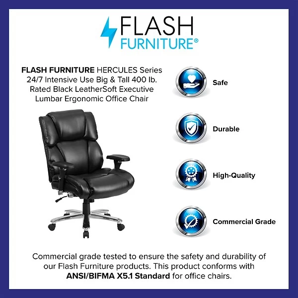 Flash Furniture HERCULES Series LeatherSoft Swivel 24/7 Intensive Use Big & Tall Executive Office Chair, Black (GO2149LEA) 3 Flash Furniture HERCULES Series LeatherSoft Swivel 24/7 Intensive Use Big & Tall Executive Office Chair, Black (GO2149LEA) - Image 3