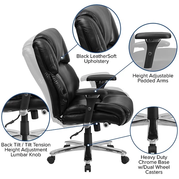 Flash Furniture HERCULES Series LeatherSoft Swivel 24/7 Intensive Use Big & Tall Executive Office Chair, Black (GO2149LEA) 5 Flash Furniture HERCULES Series LeatherSoft Swivel 24/7 Intensive Use Big & Tall Executive Office Chair, Black (GO2149LEA) - Image 5