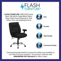 Flash Furniture HERCULES Series Ergonomic Fabric Swivel Big & Tall Tufted Task Office Chair, Black (GO2073F) -Home furniture sp137203420 s7