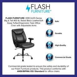Flash Furniture HERCULES Series Ergonomic LeatherSoft Swivel Big & Tall Tufted Task Office Chair, Black (GO2073LEA) -Home furniture sp137203431 s7