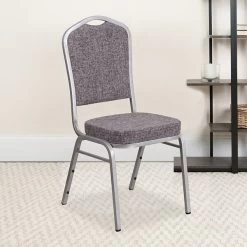 Flash Furniture Crown Back Stacking Banquet Chair With Herringbone Fabric And Thick Seat, Silver Frame, 4/Pack  (4FDC01S12GG)