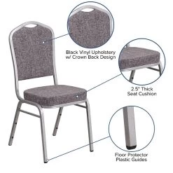 Flash Furniture Crown Back Stacking Banquet Chair With Herringbone Fabric And Thick Seat, Silver Frame, 4/Pack  (4FDC01S12GG) -Home furniture sp137393774 s7