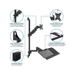 Mount-It! Adjustable Monitor Wall Mount Workstation, Up To 32", Black (MI-7991)