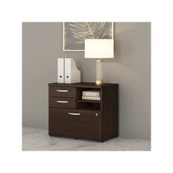 Bush Business Furniture Studio C Office Storage Cabinet With Drawers And Shelves, Black Walnut (SCF130BWSU)