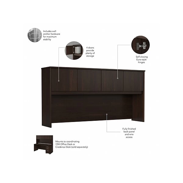 Bush Business Furniture HybridY 71 "W Desktop Hutch, Black Walnut (HYH172BW-Z) 2 Bush Business Furniture HybridY 71 "W Desktop Hutch, Black Walnut (HYH172BW-Z) - Image 2