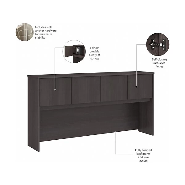 Bush Business Furniture Hybrid 72 "W Desktop Hutch, Storm Gray (HYH172SG-Z) 2 Bush Business Furniture Hybrid 72 "W Desktop Hutch, Storm Gray (HYH172SG-Z) - Image 2