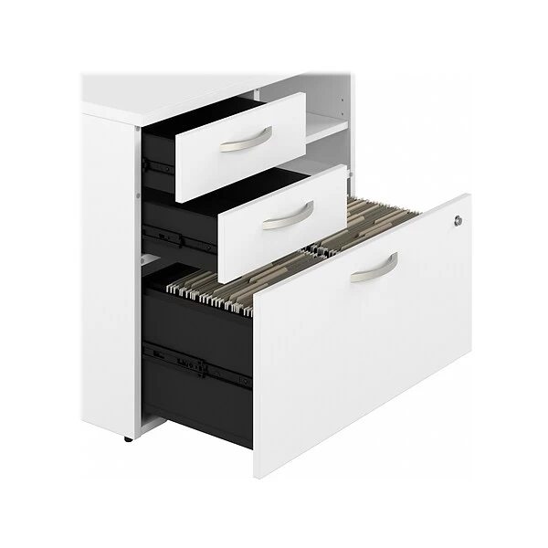 Bush Business Furniture Hybrid 26" Office Storage Cabinet With Drawers And 2 Shelves, White (HYF130WHSU-Z) 5 Bush Business Furniture Hybrid 26" Office Storage Cabinet With Drawers And 2 Shelves, White (HYF130WHSU-Z) - Image 5