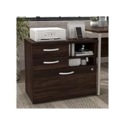 Bush Business Furniture Hybrid 26" Office Storage Cabinet With Drawers And 2 Shelves, Black Walnut (HYF130BWSU-Z)