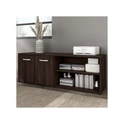 Bush Business Furniture Hybrid 21" Low Storage Cabinet With Doors And Shelves, Black Walnut (HYS160BW-Z)