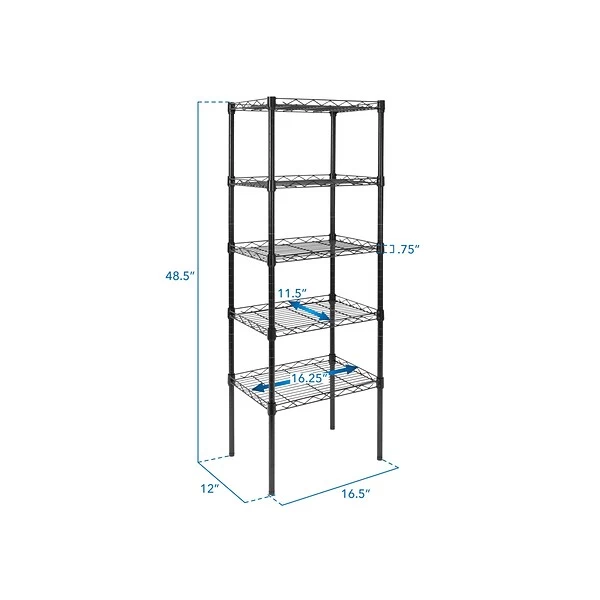 Mount-It! 5-Tier Metal Shelving Unit, 17", Black (MI-7861) 1 Mount-It! 5-Tier Metal Shelving Unit, 17", Black (MI-7861)
