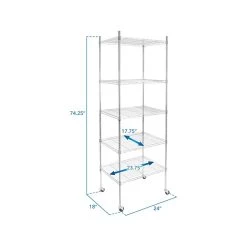 Mount-It! 5-Tier Metal Shelving Unit With Wheels, 24", Silver (MI-7862)