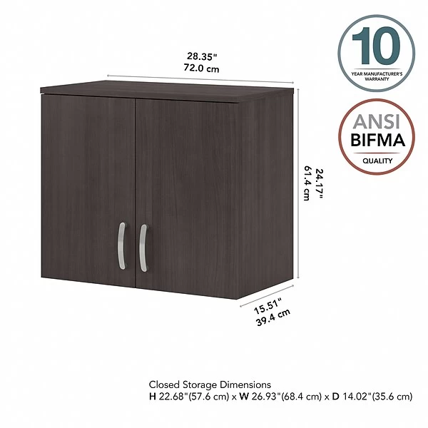 Bush Business Furniture Universal 24" Wall Cabinet With Doors And 2 Shelves, Storm Gray (UNS428SG) 3 Bush Business Furniture Universal 24" Wall Cabinet With Doors And 2 Shelves, Storm Gray (UNS428SG) - Image 3
