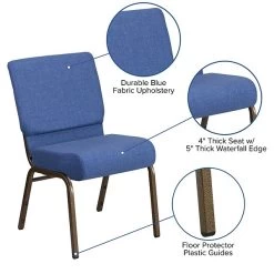 Flash Furniture HERCULES Series 21'' Extra Wide Blue Fabric Stacking Church Chair With 4'' Thick Seat, Gold Vein Frame -Home furniture sp154587898 s7
