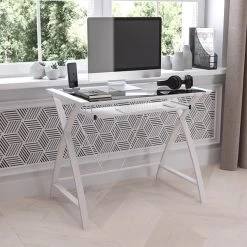 Flash Furniture 36"W Tempered Glass Computer Desk, Clear (NANJN2824SWHWH)