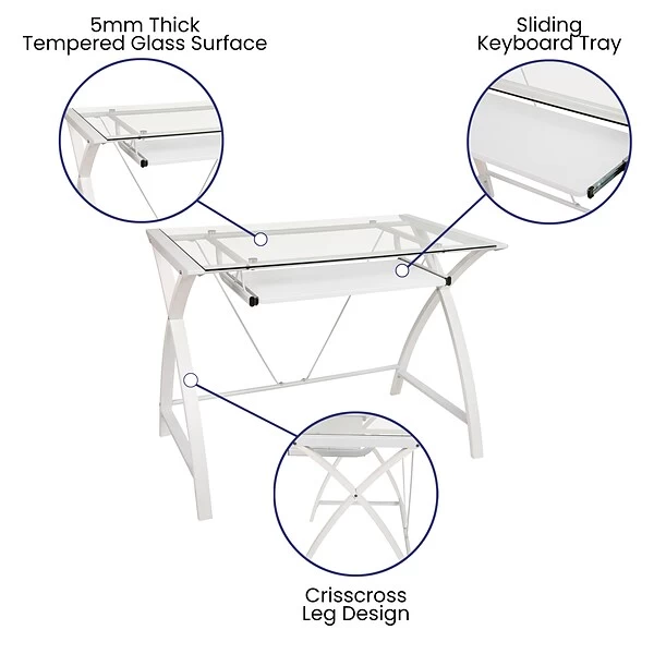 Flash Furniture 36"W Tempered Glass Computer Desk, Clear (NANJN2824SWHWH) 3 Flash Furniture 36"W Tempered Glass Computer Desk, Clear (NANJN2824SWHWH) - Image 3