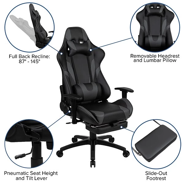 Flash Furniture X30 Ergonomic LeatherSoft Swivel Gaming Chair, Gray (CH187230GY) 4 Flash Furniture X30 Ergonomic LeatherSoft Swivel Gaming Chair, Gray (CH187230GY) - Image 4