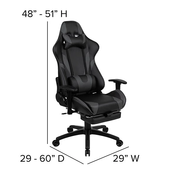 Flash Furniture X30 Ergonomic LeatherSoft Swivel Gaming Chair, Gray (CH187230GY) 5 Flash Furniture X30 Ergonomic LeatherSoft Swivel Gaming Chair, Gray (CH187230GY) - Image 5