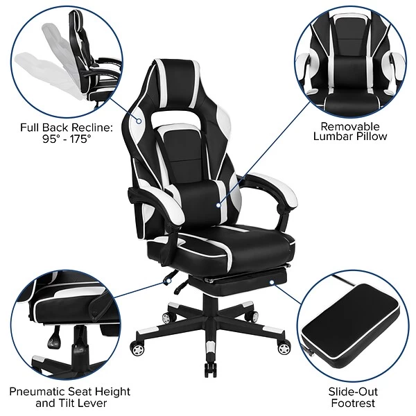 Flash Furniture X40 Ergonomic LeatherSoft Swivel Gaming Massaging Chair, White (CH00288WH) 4 Flash Furniture X40 Ergonomic LeatherSoft Swivel Gaming Massaging Chair, White (CH00288WH) - Image 4