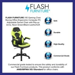 Flash Furniture X10 Ergonomic LeatherSoft Swivel Gaming Chair, Neon Green/Black (CH00095GN) -Home furniture sp155711497 s7