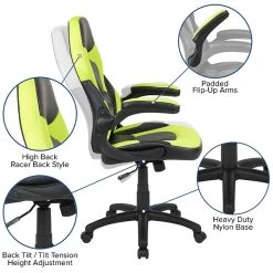 Flash Furniture X10 Ergonomic LeatherSoft Swivel Gaming Chair, Neon Green/Black (CH00095GN) -Home furniture sp155711499 s7