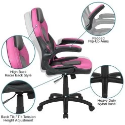Flash Furniture X10 Ergonomic LeatherSoft Swivel Gaming Chair, Pink/Black (CH00095PK) -Home furniture sp155712500 s7