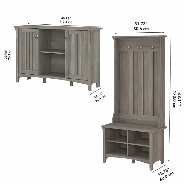 Bush Furniture Salinas 68.11" Storage Set With Hall Tree, Shoe Bench And Accent Cabinet, 5 Shelves, Driftwood Gray (SAL008DG) 4 Bush Furniture Salinas 68.11" Storage Set With Hall Tree, Shoe Bench And Accent Cabinet, 5 Shelves, Driftwood Gray (SAL008DG) - Image 4