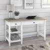 Bush Furniture Mayfield 54" Computer Desk With Shelves, Pure White/Shiplap Gray (MAD154GW2-03)