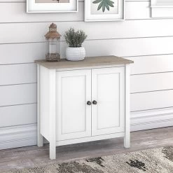 Bush Furniture Mayfield 30" Storage Cabinet With 2 Shelves, Pure White/Shiplap Gray (MAS131GW2-03)