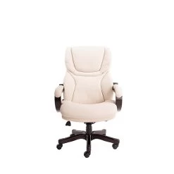 Serta Big And Tall Bonded Leather Executive Office Chair With Upgraded Wood Accents, Inspired Ivory (CHR200059)