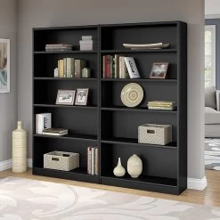Bush Furniture Universal Tall 5 Shelf 72"H Bookcase, Classic Black, Set Of 2 (UB003BL)