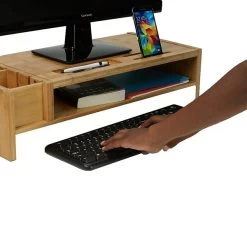 Mind Reader Monitor Stand Organizer, 6 Compartments, Office, Desk, Laptop, Bamboo Brown (MONITORBM-BRN)