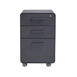 Poppin Stow 3-Drawer Vertical File Cabinet, Mobile/Pedestal, Charcoal, Letter/Legal, 20"D (103695)