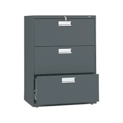 HON Brigade 600 Series 3-Drawer Lateral File Cabinet, Locking, Letter/Legal, Charcoal, 30"W (H673.L.S)