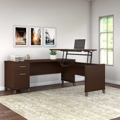 Bush Furniture Somerset 72W 3 Position Sit To Stand L Shaped Desk, Mocha Cherry (SET014MR)