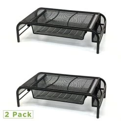 Mind Reader Network Collection Metal Mesh Monitor Stand With Drawer, Up To 24" Monitor, Black , 2/Pack (2MESHMON-BLK) -Home furniture sp45742115 s7