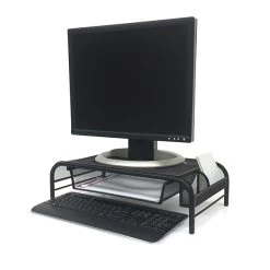 Mind Reader Network Collection Metal Mesh Monitor Stand With Drawer, Up To 24" Monitor, Black , 2/Pack (2MESHMON-BLK)