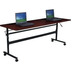 Essentials Economy Flipper Training Room Table, 24"D X 60"W, Mahogany/Black (90096)