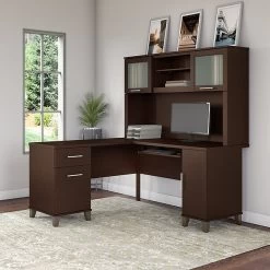 Bush Furniture Somerset 60W L Shaped Desk With Hutch, Mocha Cherry (SET002MR)