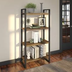 Bush Furniture Latitude 4 Shelf Etagere Bookcase, Rustic Brown Embossed (LAB130RB-03)