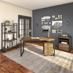 Bush Furniture Latitude 4 Shelf Etagere Bookcase, Rustic Brown Embossed (LAB130RB-03) -Home furniture sp47156806 s7