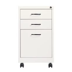 3-Drawer Metal File Cabinet On Wheels, White, 19" Deep (21028)