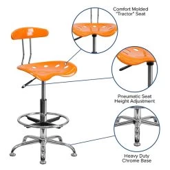 Flash Furniture Low Back Polymer Drafting Stool With Tractor Seat, Vibrant Orange -Home furniture sp80657838 s7